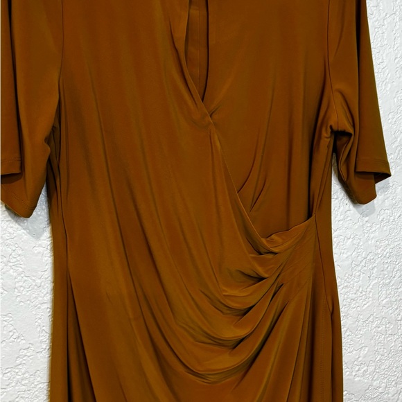 Evan Picone Warm Brown Draped Long Sleeve Dress - Picture 2 of 7